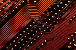 Macro photography of electronic circuit. Technology symbol. Close-up, computer parts. Computer chip. Modern technologies, artificial intelligence and its potential photo