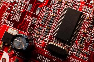 Computer parts, macro shot. Computer chip. Modern technologies, artificial intelligence photo