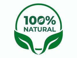 100 percent Natural Certified Green Emblem with Stylized Leaf for Sustainable Products vector