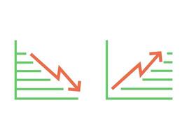 Clear Bar Chart Graphic Illustrating Business Decline and Growth with Contrasting Arrows vector