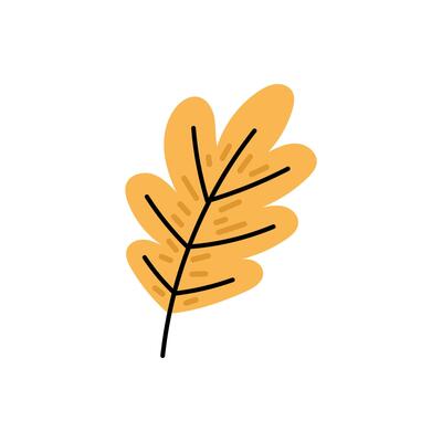 Flat illustration of a yellow autumn leaf. Warm and cozy seasonal element for fall themed designs. Isolated on a white background.