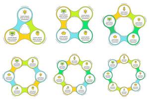 Thin line flat elements for infographic. Template for cycle diagram, graph, presentation and round chart. Business concept with 3, 4, 5, 6, 7 and 8 options, parts, steps or processes. vector