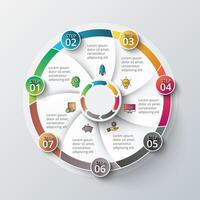 Circle infographic design template. Business concept with 7 options, parts, steps or processes. Can be used for workflow layout, diagram, number options, web design. vector