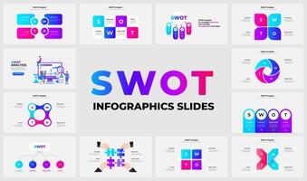 SWOT analysis infographic slides collection vector