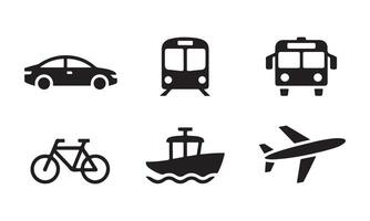 9 Silhouette Transportation Vehicle Icons in Flat Style vector