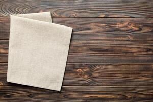 top view with gray kitchen napkin isolated on table background. Folded cloth for mockup with copy space,Minimal style photo