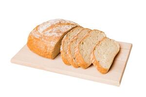 Assortment of freshly sliced baked bread with napkin isolated. Healthy unleavened bread. French bread slice photo