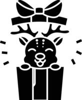 Adorable Reindeer Emerging from a Gift Box. A Festive Christmas Illustration icon solid style vector