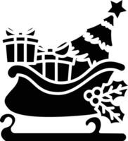 Christmas Sleigh with Festive Cheer. Gifts, Tree, Holly, and Star icon solid style vector