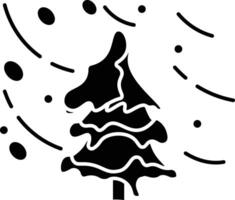 A Snowy Day Illustration of a Pine Tree Bending in the Wind During a Blizzard icon glyph style vector