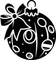 A Festive Christmas Ornament Design. A Charming Black and White Illustration of a Decorated Bauble with a Bow icon solid style vector