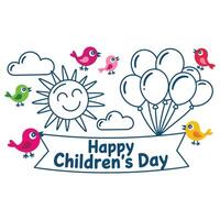 Playful Children's Day Sketch Style Artwork. vector
