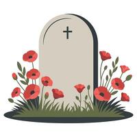A grave with poppies and a cross on it vector