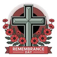 Flat Remembrance Day Cross and Poppy Design. vector