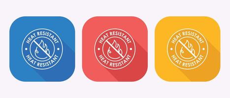 Colorful Heat Resistant Icon Set in Blue Red and Yellow Square Designs vector