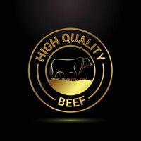 Elegant Golden Beef Label with a Silhouette of a Bull in a Circular Design vector