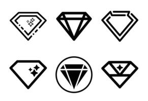 Collection of Diamond Icons in Black and White Depicting Various Designs, Styles, and Artistic Representations of the Gemstone vector