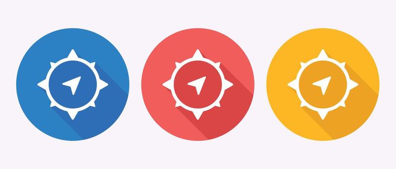 Brújula iconografía presentando Tres distinto color variaciones en contra un blanco antecedentes ilustrativo diseño vector