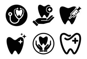 Dental Icon Set Featuring Tooth Designs and Medical Symbols for Oral Care vector