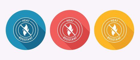 Various Color Heat Resistant Icons With Long Shadows Depicting Safety and Durability vector