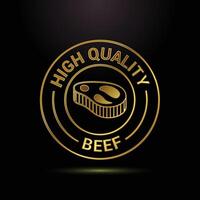 Golden Emblem of High Quality Beef with a Cut of Steak, Luxury Design vector