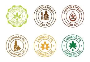 Collection of Cannabis Oil and CBD Oil Labels Representing Natural Products and Plant Based Wellness Solutions in Circular Designs vector
