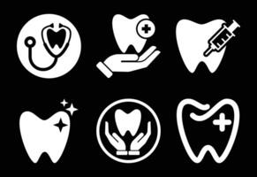Dental Health and Care Icons in White Depicting Healthcare Treatment for Teeth and Gums vector