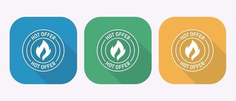 Hot Offer Icons Set with Flame Symbol on Colorful Square Backgrounds vector