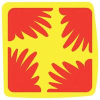 Hard Drawn Retro Yellow Red Flower Abstract Element vector