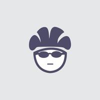 Minimalist icon shows a triathlete with helmet and glasses against a light background. vector