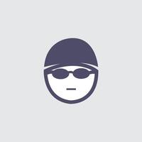 Stylish triathlon icon shows a swimmer wearing a cap and goggles, minimal face graphic for sports events. vector