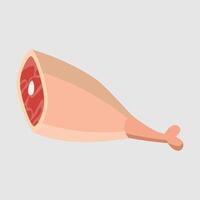 Cartoon illustration of a pork leg cutlet, a butchery product with a bone, pink meat and beige fat, isolated on a gray background. vector