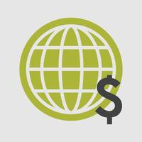 Worldwide business and financial transactions depicted with globe and dollar symbol showcasing international commerce. vector