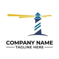 Lighthouse Beacon Logo Emblem with Tower Stripes and Guiding Light Rays for Business and Nautical Theme vector