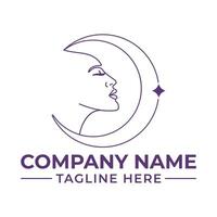 Elegant Logo Depicting Feminine Mystique A Minimalist Line Art Design Featuring a Woman's Profile and a Crescent Moon vector
