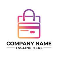 Modern and Creative Logo Design Concept for Online Shopping or E-commerce Business with Shopping Bag and Credit Card Icon vector