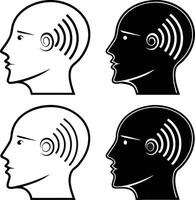 Human head profiles with sound waves emanating from ear. vector