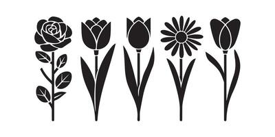Single Flower Set Black Botanical Silhouettes vector