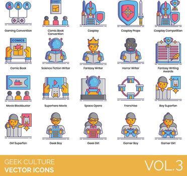 Geek culture icons, set of icons for web, mobile and desktop vector