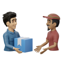 Two figurines of two men shaking hands with a box png