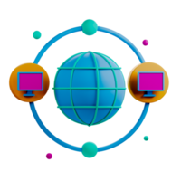 A globe with two computers and a monitor png