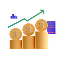A stack of gold coins with an arrow going up png