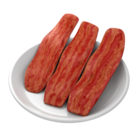 Three slices of bacon are on a plate png