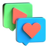 Two colorful speech bubbles with a heart and play button png
