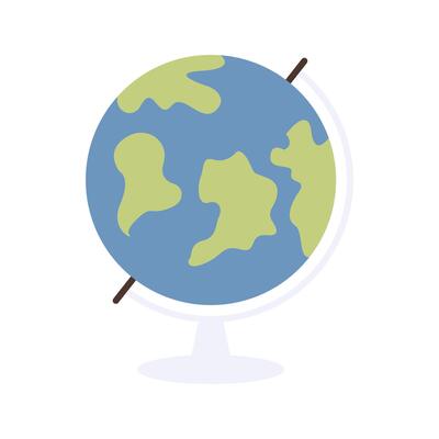 Colorful flat illustrations of education, art, and geography symbols scattered on a light background. Creative elements capturing the essence of learning and exploration.