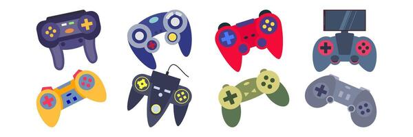 Variety of colorful game controllers vector
