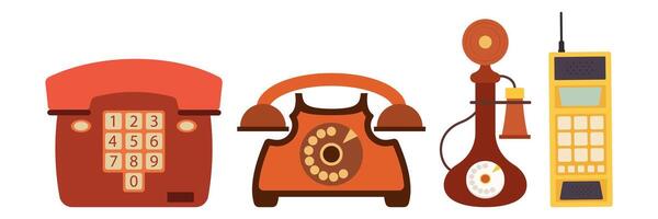 Collection of vintage technology and media icons. Classic devices and symbols representing retro communication and entertainment. vector