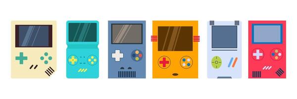 Colorful retro handheld game consoles vector