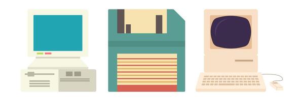 Classic vintage technology and media icons arranged in a minimalist style. Retro devices symbolizing the evolution of communication and entertainment. vector