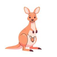 Cute cartoon kangaroo with a baby joey in its pouch. Adorable marsupial character suitable for children books, educational content, or wildlife-themed designs vector